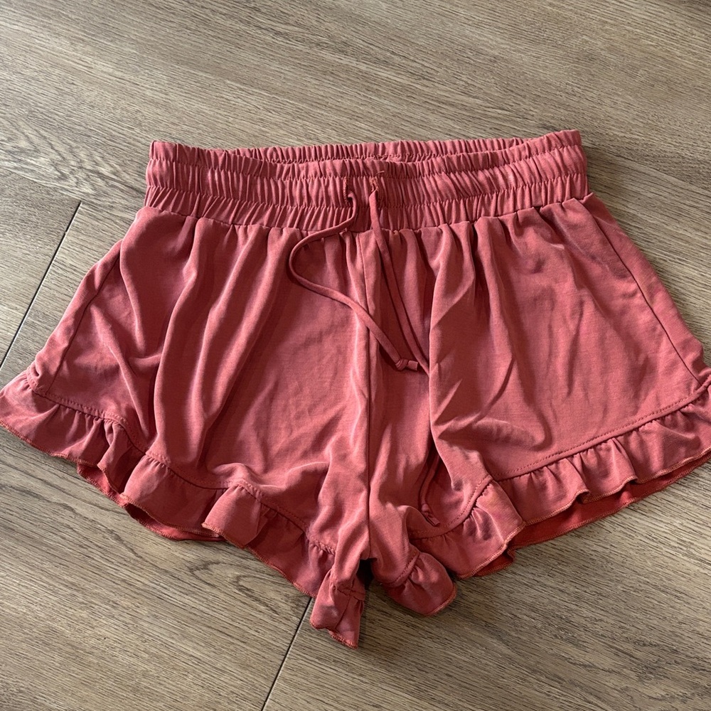 Lulus Dusty Rose Drawstring Lounge Shorts with Ruffle Hem